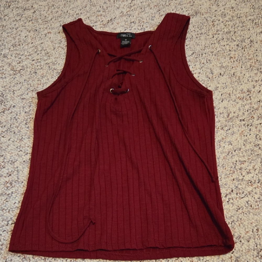 Rue21 Size M Women's Deep Red Lace-Up Tank Top